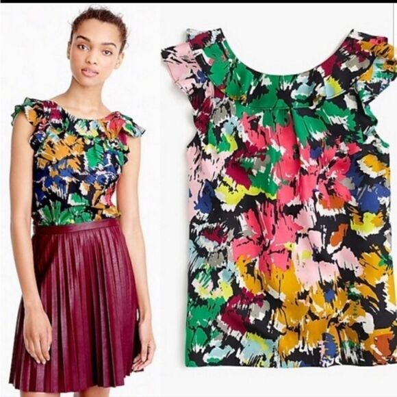 J CREW SILK Flutter Sleeve Floral Top - Picture 3 of 13